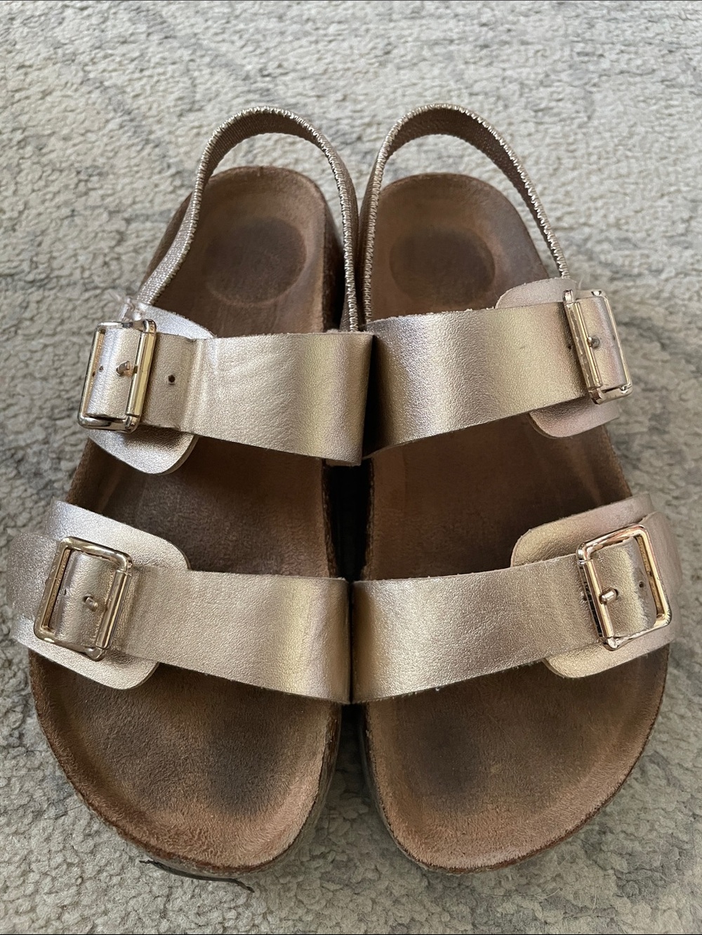 Girls Metallic Rose Gold Double-Buckle Slingback Sandals